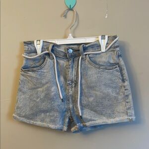 Ardene Blue Jean Shorts with Frayed Hem and Drawstring Belt